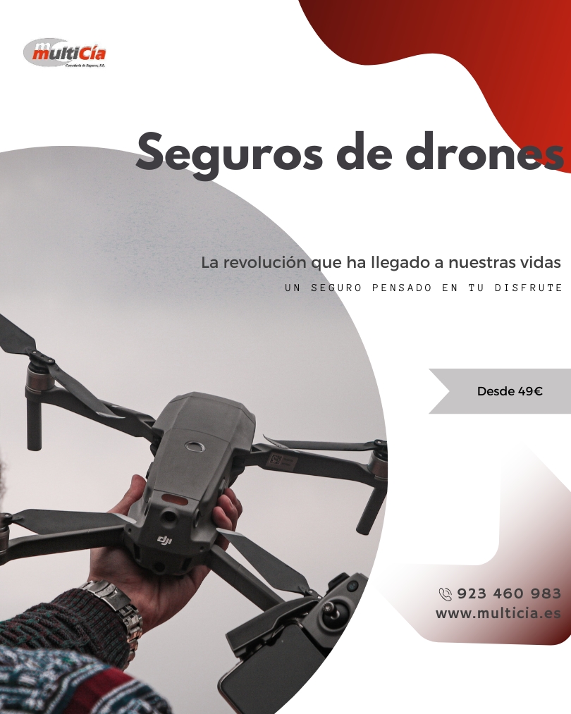 Dron volando asegurado con seguro para drones de Multicía correduría de seguros en Salamanca